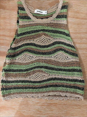 Sandro Openwork shimmer knit top Green & Brown